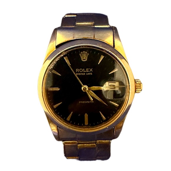 ROLEX Men's Oyster Date Gold-Plated Watch, Black Dial, Ref. 3131, 1950s. - Picture 4 of 16